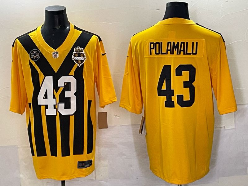Men 2025 Pittsburgh Steelers #43 Polamalu Yellow Throwback Nike Limited NFL Jersey style 05